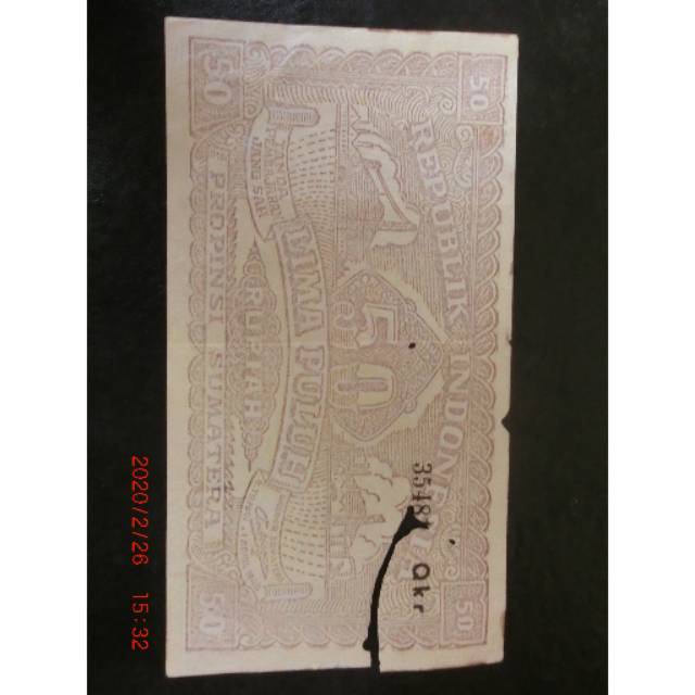 N018 Uang Kertas Kuno Indonesia Asli Orida Sumatra 50 Rupiah