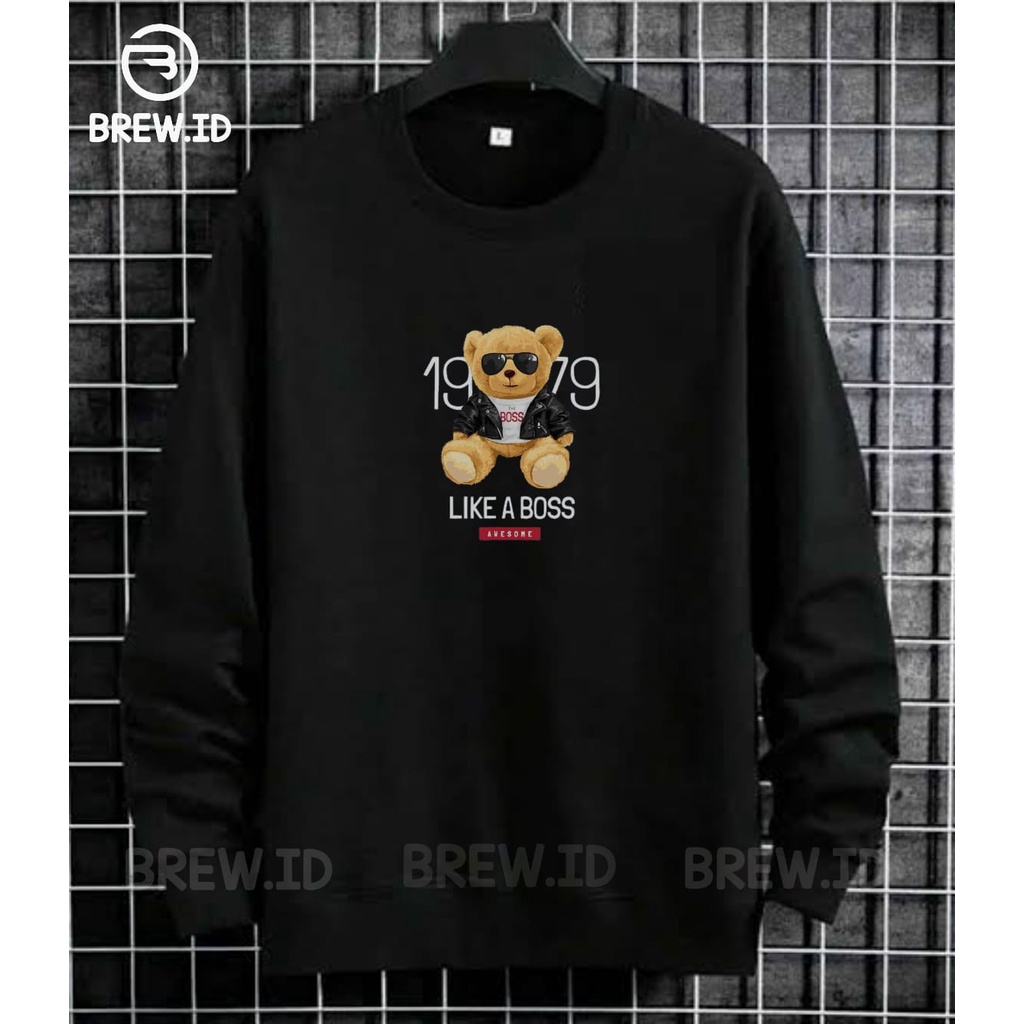 sweater crewneck hitam like a boss pria dan wanita