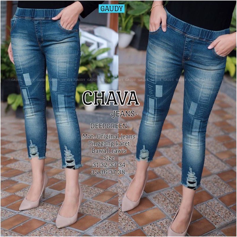 TERMURAH | LULU JEGGING JEANS WANITA Jegging Jeans Sobek Bawah Pinggang Karet