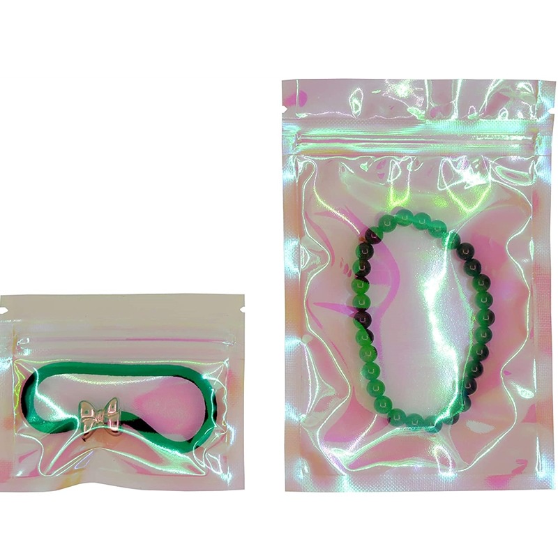 100pcs Kantong Plastik Ziplock Transparan Warna Pelangi Untuk Perhiasan / Anting