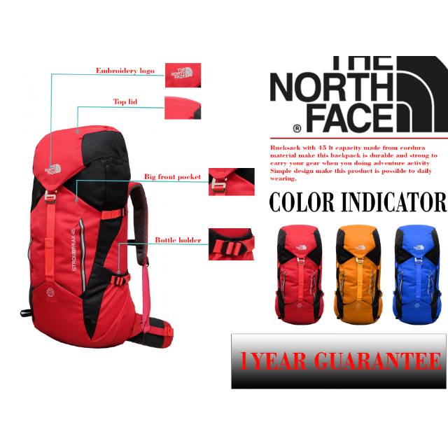 Carrier - keril - tas ransel 45 lt - keril tnf - tas ransel gunung - ransel gunung