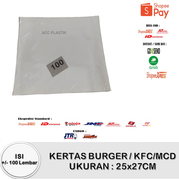 KERTAS BUNGKUS NASI KERTAS MCD KERTAS BURGER KERTAS PUTIH KERTAS MINYAK KERTAS KEBAB ISI 100 PCS