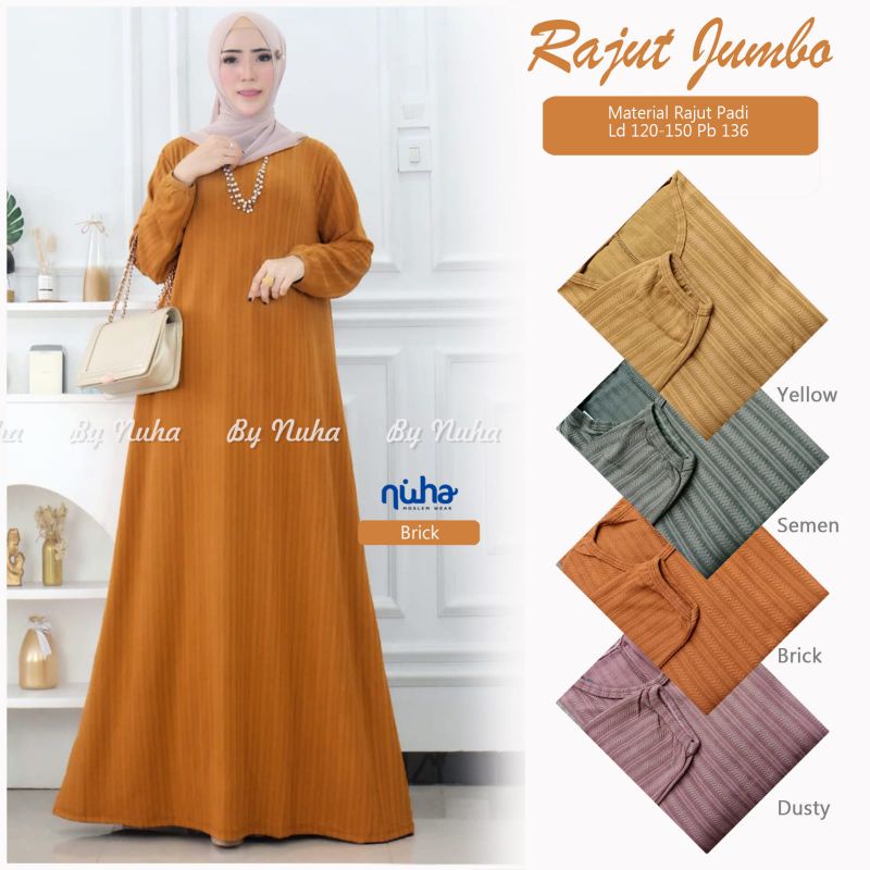 Gamis rajut kasual wanita rajut jumbo dress LD 120 Bahan rajut padi tebal super melar