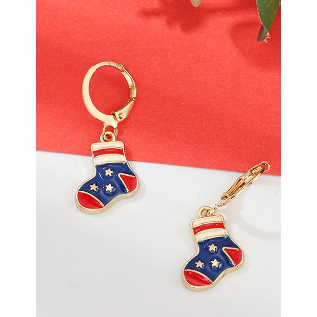 LRC Anting Tusuk Fashion Flag Christmas Stocking Color Cartoon Christmas Earrings D27984