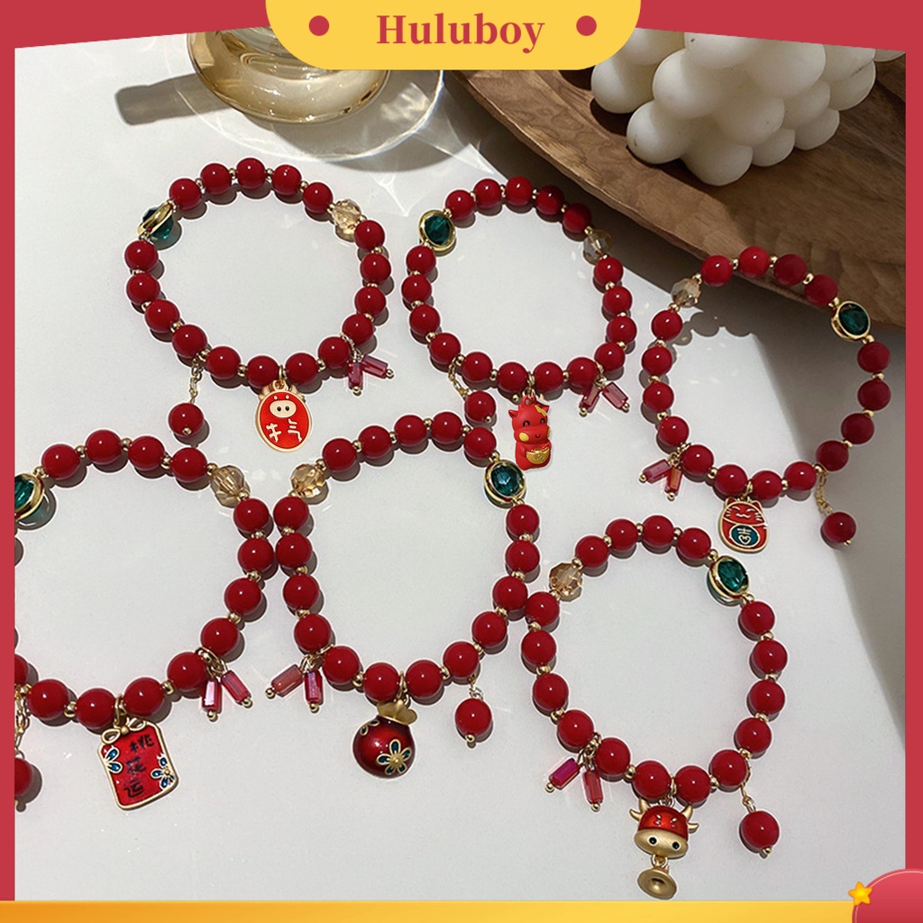 Hu Hu Hu Hu Hu Alat Bantu Pasang Kacamata♡ Gelang Manik-Manik Warna Merah Gaya China Untuk Aksesoris Natal