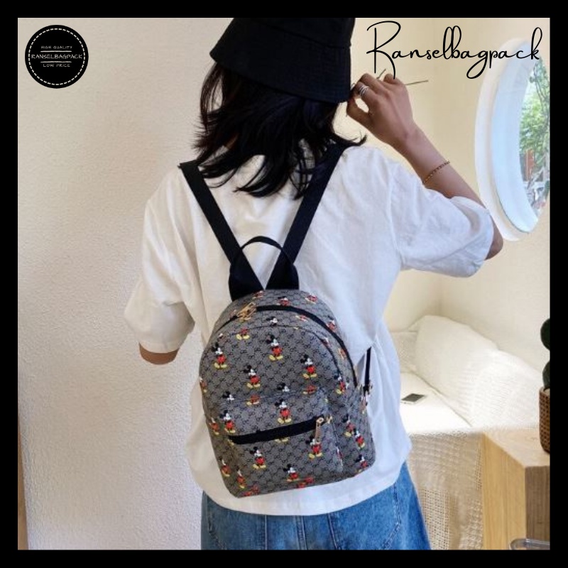 Tas Ransel Mini Karakter Print Mickey Mouse Anak Remaja Backpack Punggung Bahu Sekolah Travelling Model Korea Terbaru Kekinian Simple Kalsik Casual Elegan Perempuan Wanita Cewek