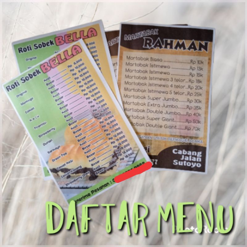 

Cetak Daftar menu warung depot A4+laminating