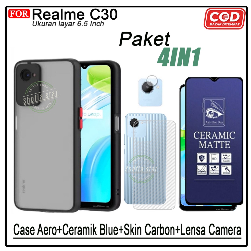 PAKET 4IN1 Case Realme C30 C30s Softcase Aero Dove Black Premium Protect Casing