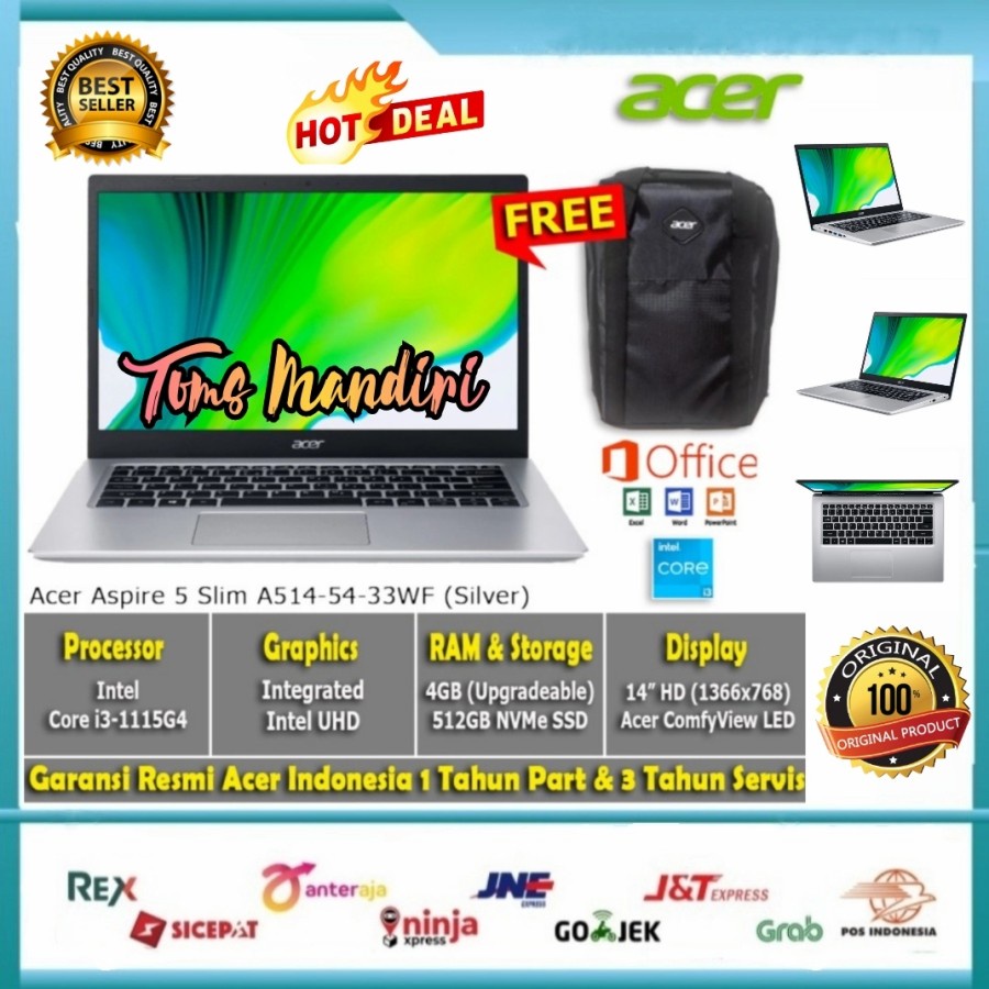 Acer Aspire 5 Slim A514-54-33WF Ci3-1115G4/4GB/512GB SSD/W10+OHS/14"HD