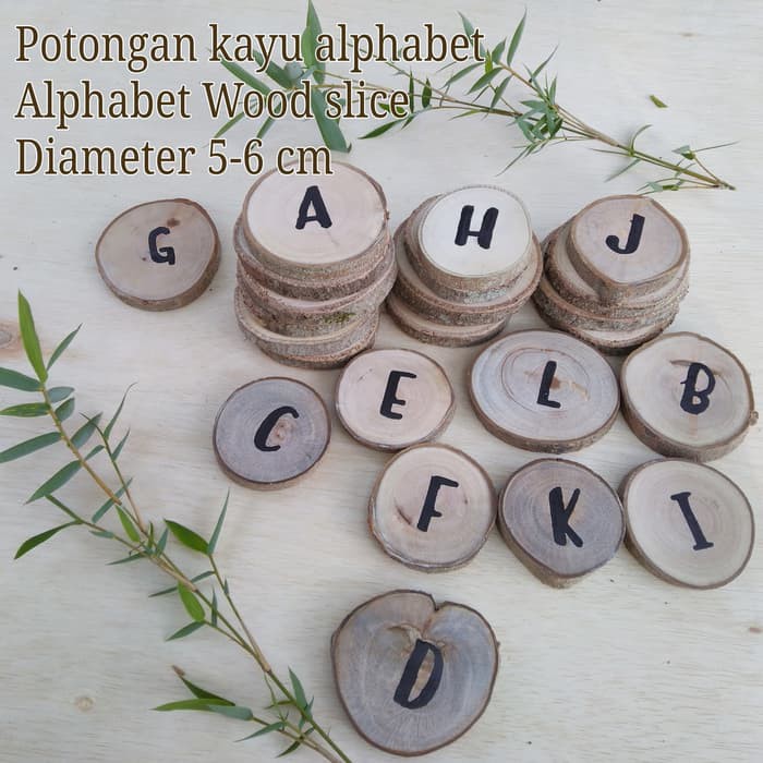 Alphabet Wood slice rustic potongan kayu alphabet hiasan dekorasi craf