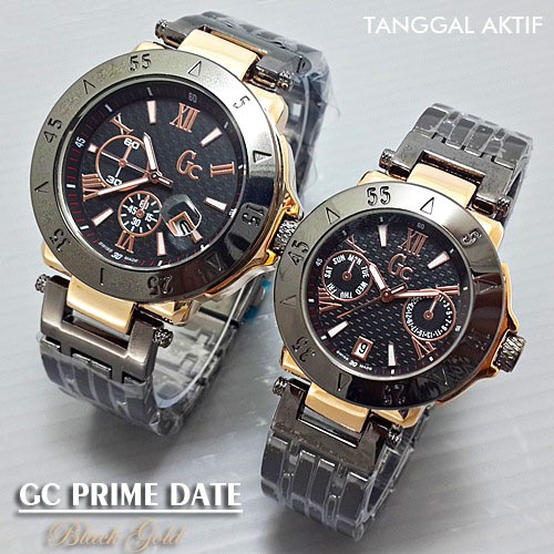 JAM TANGAN COUPLE GC GUESS COLLECTION PRIME DATE BLACK GOLD
