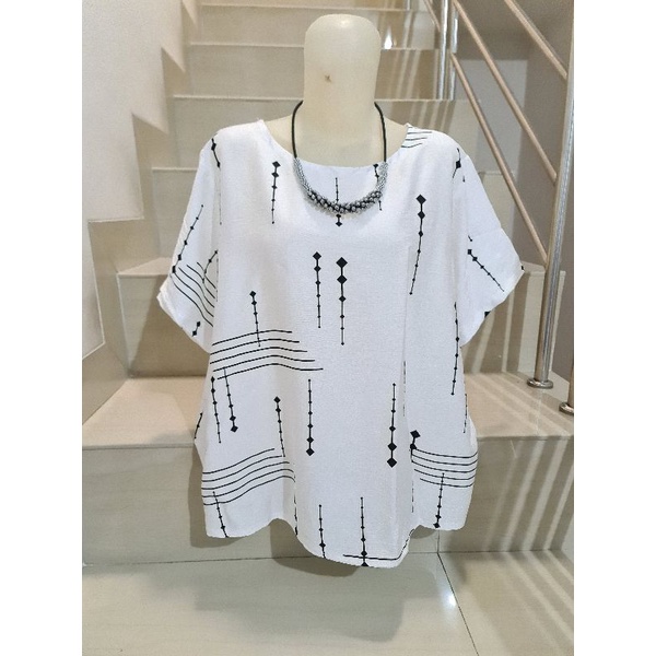 Blouse Brukat dan Kaos Bunga Import Jumbo XL-5XL-203.1 Putih Ld 116