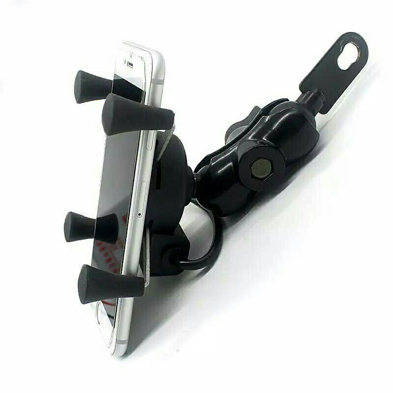 Holder HP Motor Universal X-Grip + Plus Charger Hitam USB Sepeda Motor