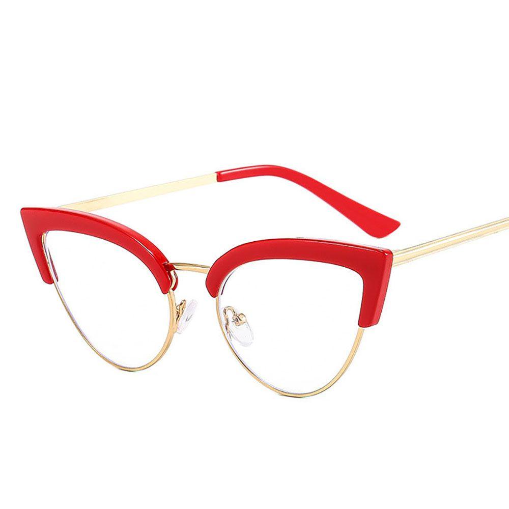[Elegan] Kacamata Mata Kucing Transparan Retro Anti Cahaya Biru Pria Setengah Bingkai Kacamata Kacamata Optik