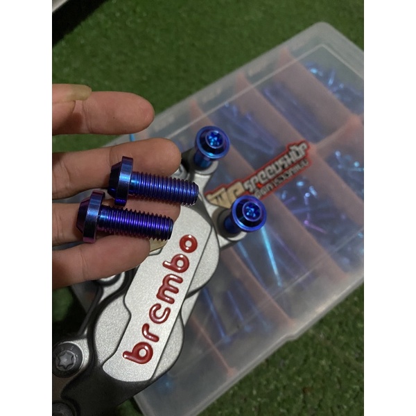 baut titanium kaliper brembo 4p drat kasar untuk kaliper ke breket
