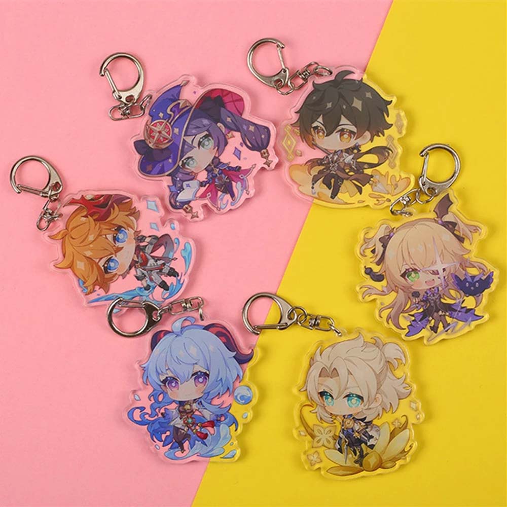 Needway  Car Keyring Genshin Impact Acrylic Keychain Anime Pendant Bag Pendant Cartoon Figure Keyring Delicacy Fans Gifts Double Sided Transparent Bag Decoration Cosplay Key Ring