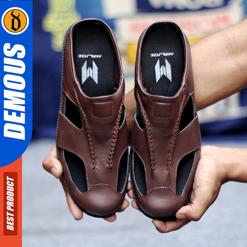 Sepatu Sandal Pria Kulit Pu Sendal Bustong Slop Hitam DEMOUS OWIP