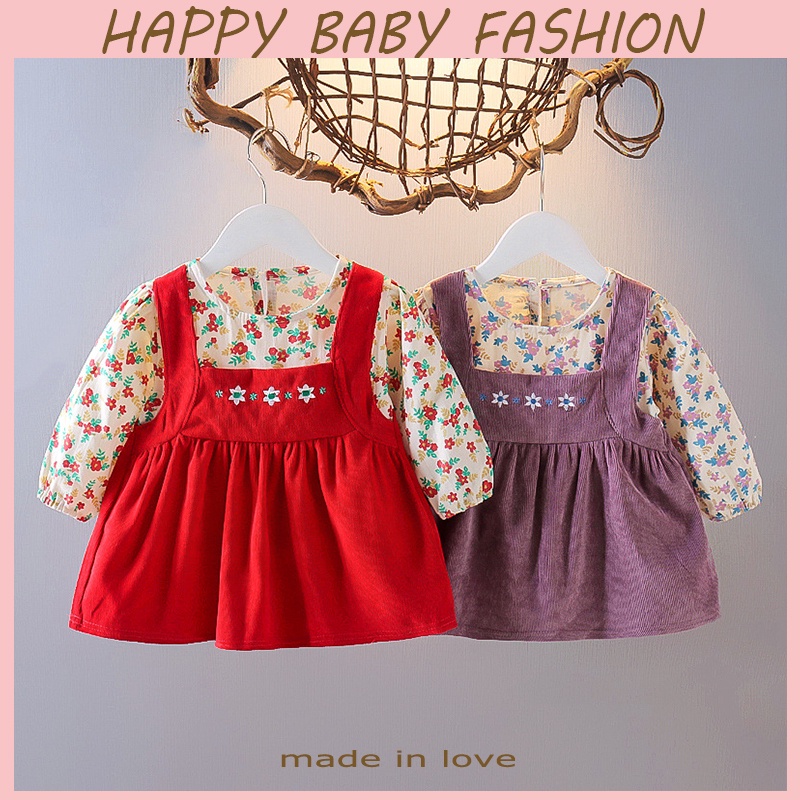 【Happy Baby】0- 4Tahun QZ-56 Baju Dress anak setelan Lucu style Rompi Lengket4）