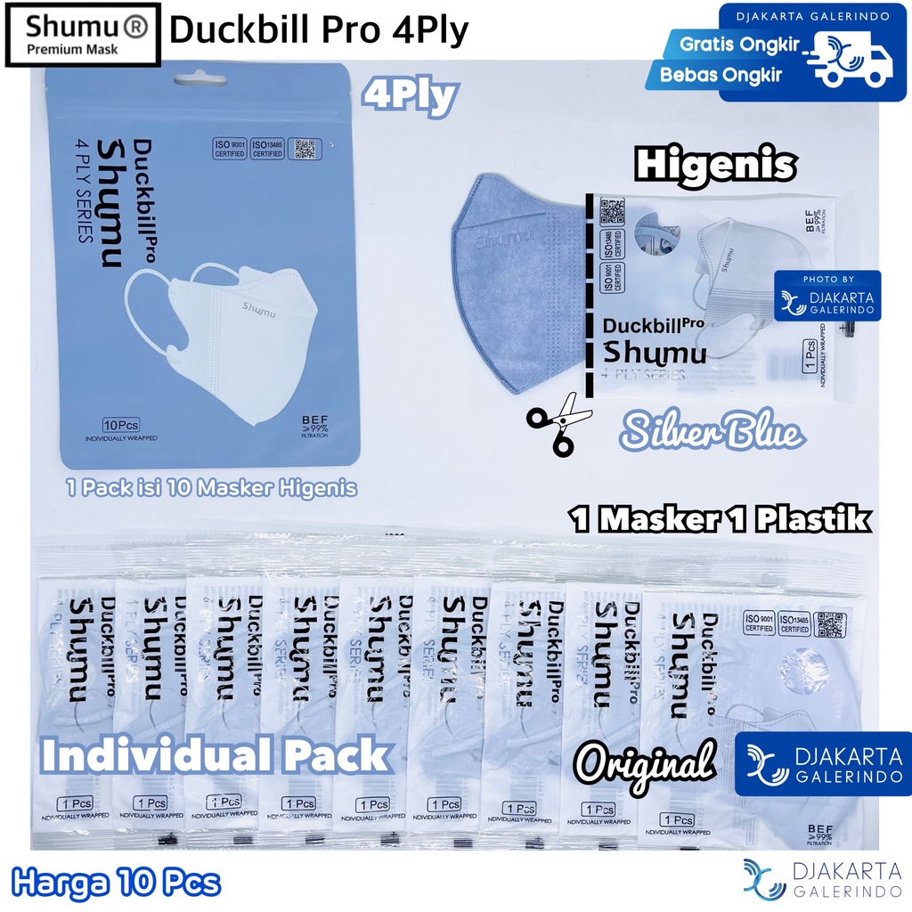 Masker Shumu Duckbill PRO 4Ply Individual Pack isi 10Pcs