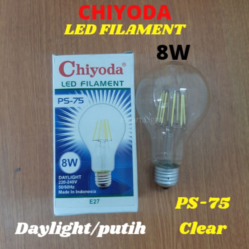 LAMPU LED CHIYODA FILAMENT PS75 8W DAYLIGHT PUTIH CLEAR E27/LAMPU LED FILAMENT PS75 8W PUTIH/LAMPU K