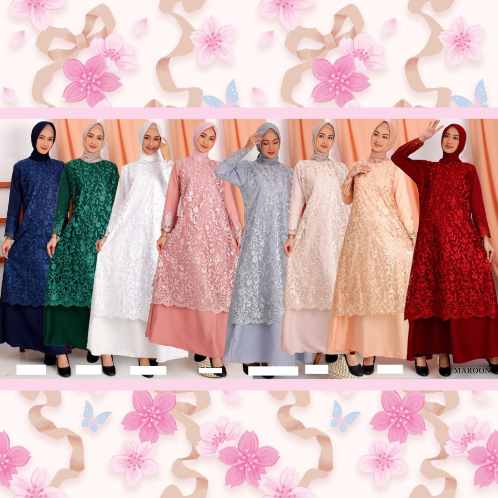 (Dijamin RealPict) Gamis Selma Tulle Bordir Mix Moscrepe Premium Gamis Pesta Mewah Termurah  !!