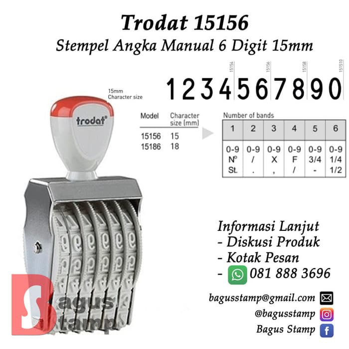 

Stempel Manual Angka 6 Digit 15mm Trodat 15156