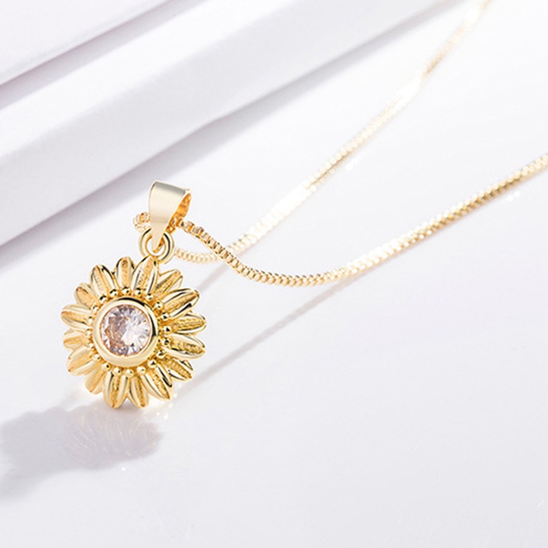 Kalung Rantai Klavikula Bahan 925 Sterling Silver Desain Bunga Matahari Krisan Untuk Wanita