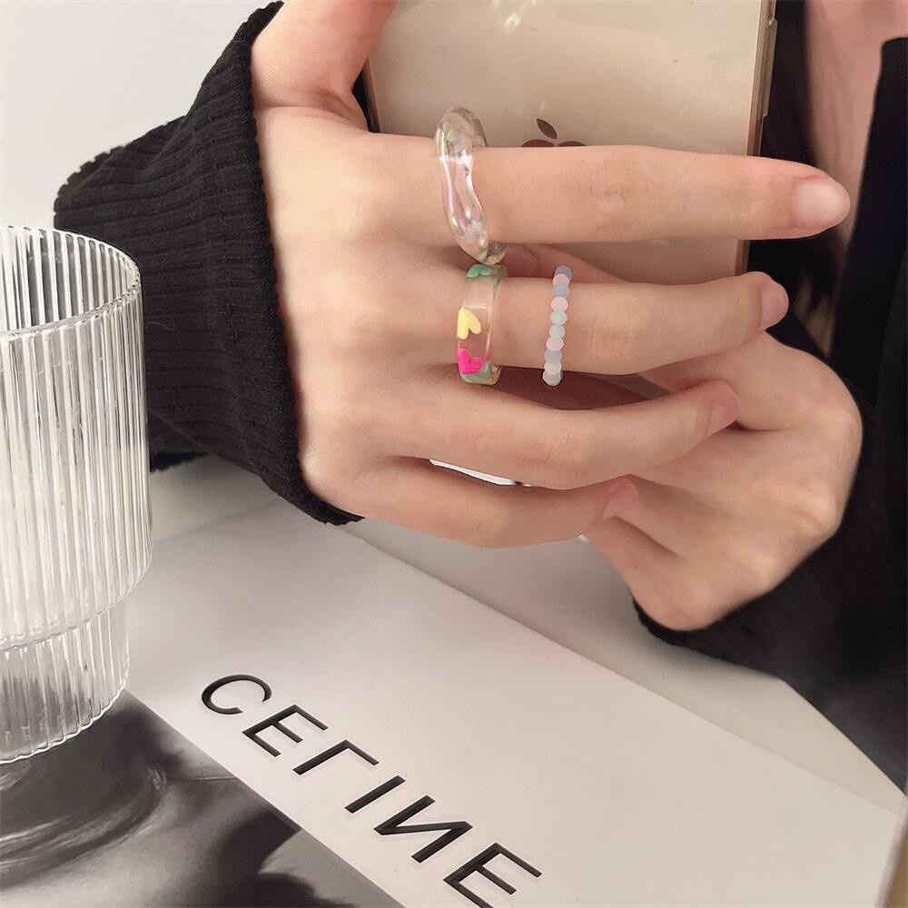 3pcsset Cincin resin Akrilik Transparan Asimetris Gaya Korea Untuk Wanita