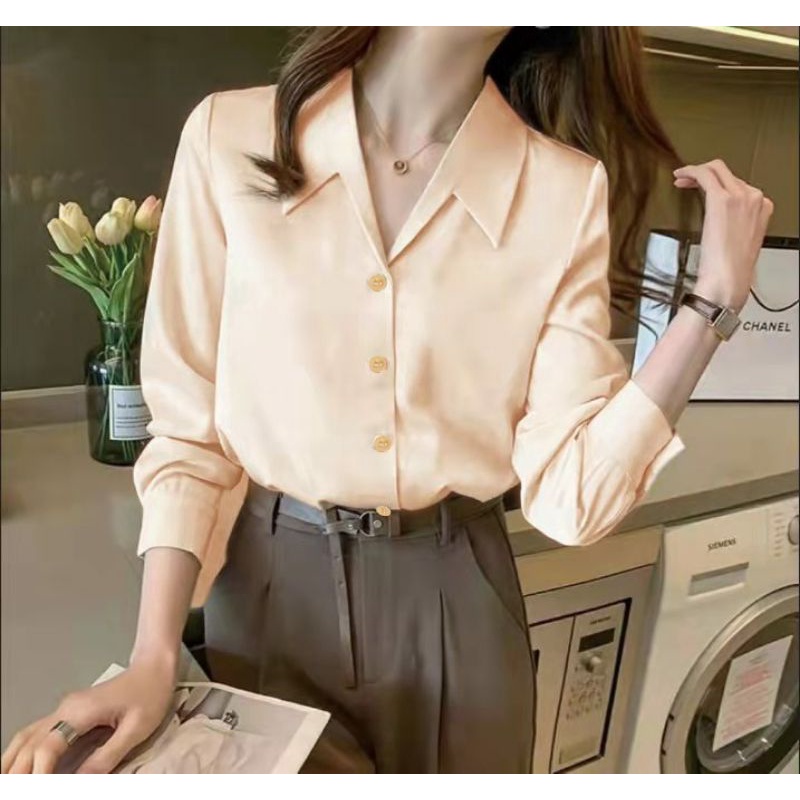 MDLV ~ 2310 Chellumia Notched Collar Shirt Premium Kemeja Korean style Kemeja Premium Kemeja Import Kemeja Satin Kemeja Lengan Panjang Kemeja Casual Fashion Import