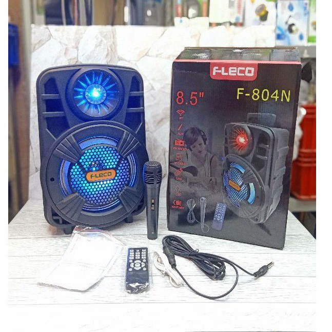 Speaker Bluetooth Karaoke Fleco F-804N 8'5 Inch (Bonus Mic+Remote)