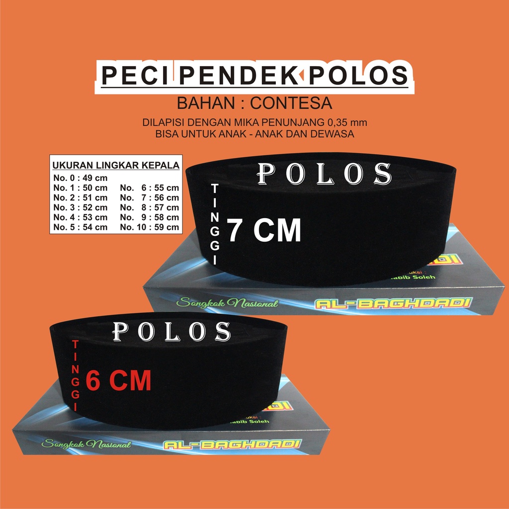 Peci Pendek Polos Tinggi 6 7 cm Bahan Contesa/Peci Cak Lontong/Peci Hitam Pendek/Songkok Hitam