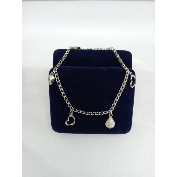 GELANG PERAK ASLI SILVER 925 LAPIS EMAS/GELANG TANGAN RANTAI+GANTUNGAN MAINAN LOVE+2BEL/ASLI SILVER/GELANG FASHION WANITA