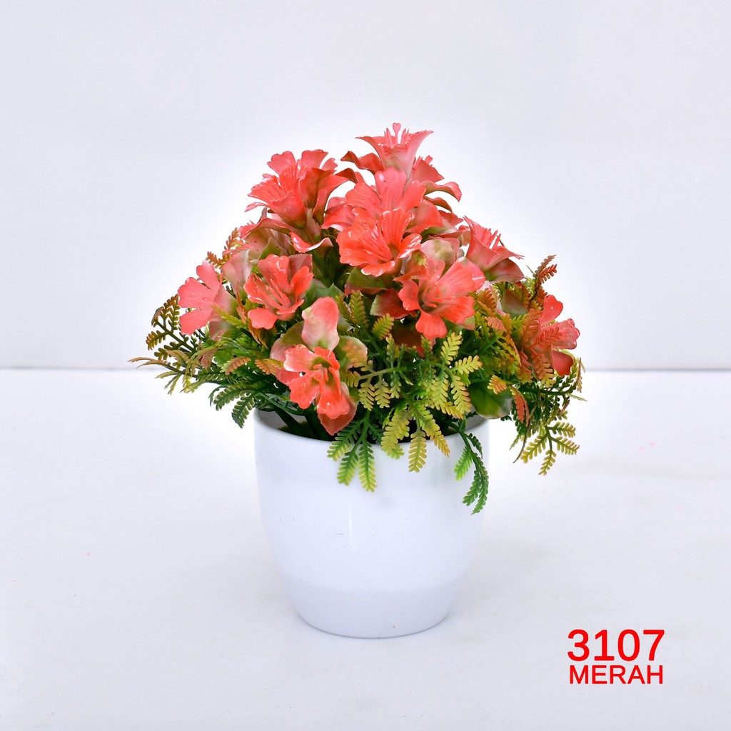 COD TL88 POT TANAMAN  BUNGA HIAS DEKORASI RUANGAN BUNGA PLASTIK HIAS P3107-MERAH