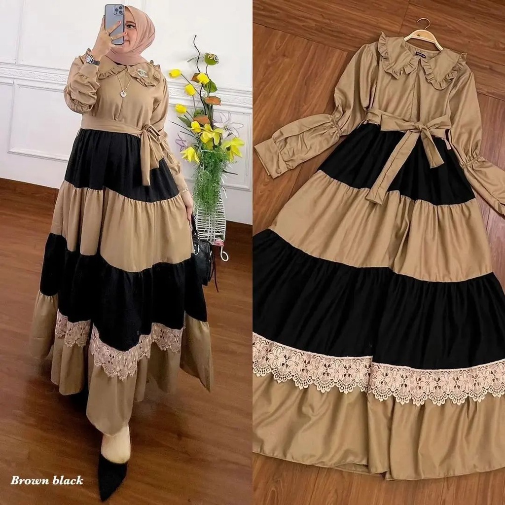 Gamis Lebaran 2024 Terbaru NAURA DRESS BL KATUN RAYON MIX RENDA DRESS RAYON BAJU WANITA TERBARU GAMI