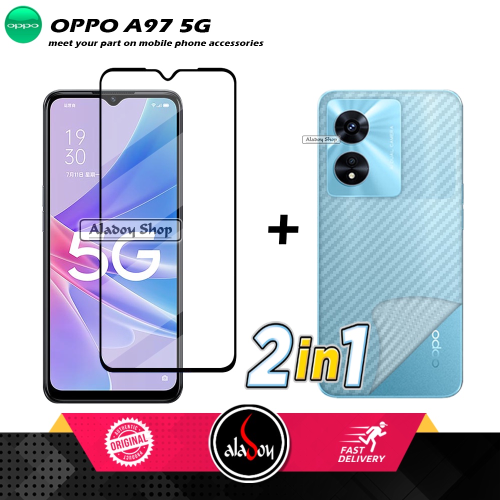 PAKET 2 IN 1 Tempered Glass Layar Oppo A97 + Skin Carbon Film 3D