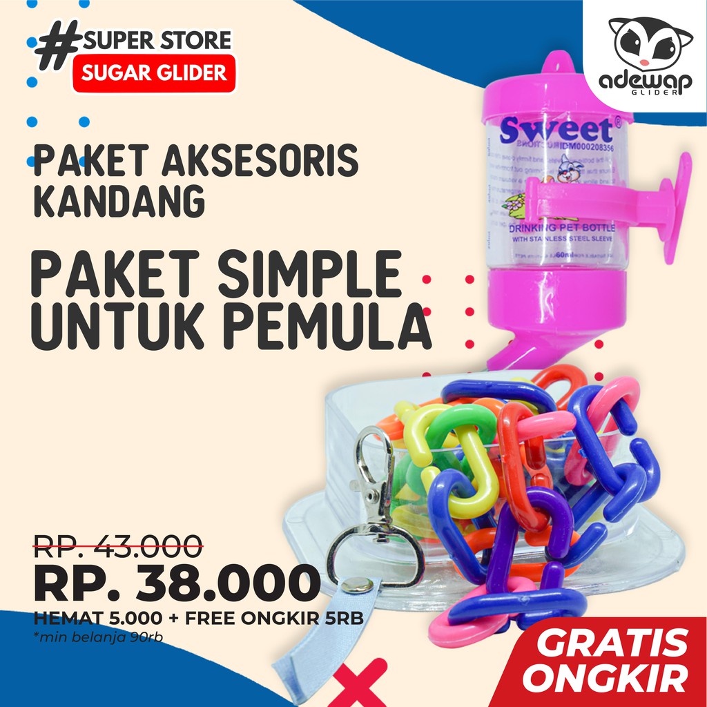 ADEWAP GLIDER Paket Hemat 4! Perlengkapan Aksesoris Kandang Sugar Glider