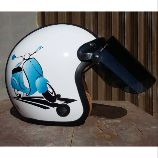 Helm Retro Vespa Biru Putih Avatar