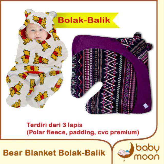 Bear blanket dita Selimut bayi lembut Bolak balik selimut fleece selimut anak jaket anak baby cape