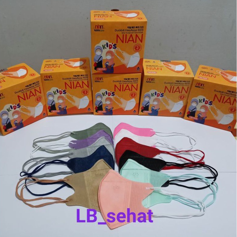 Masker Anak Hijab Duckbill Nian 11 Pilihan Warna Isi 50 Pcs/Masker Anak Duckbill Headloop 3 Ply