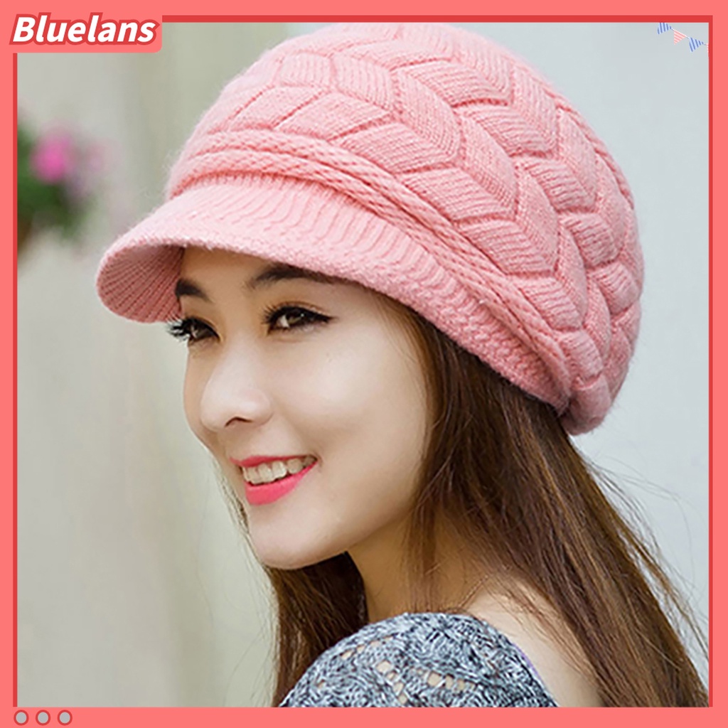 Bluelans Topi Rajut Topi Bahan Bulu Kelinci Imitasi Hangat Untuk Wanita Alat Peramal Cuaca Dingin