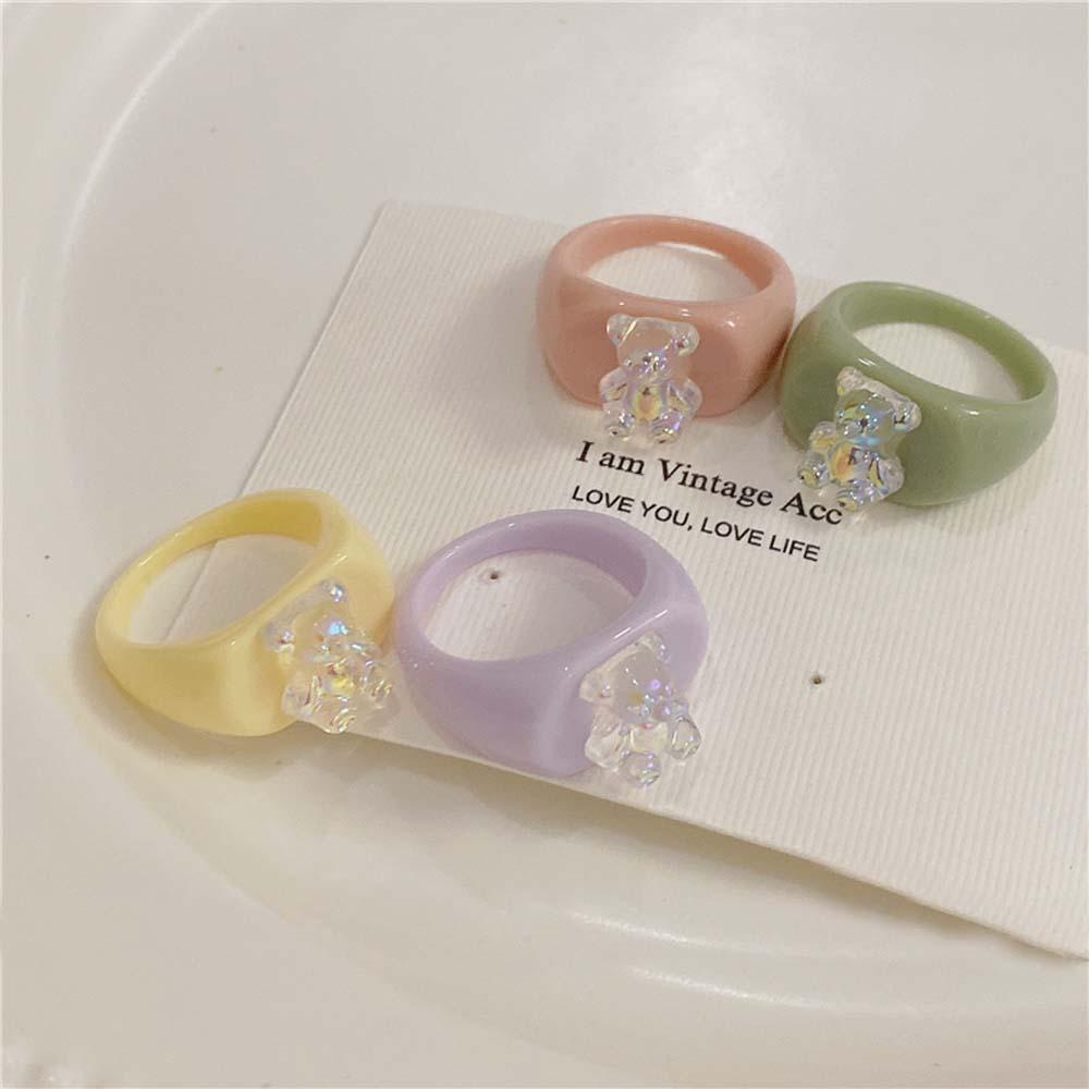 Mxbeauty Cincin Resin Temperamen Gadis Bunga Mawar Geometris Beruang Perhiasan Fashion