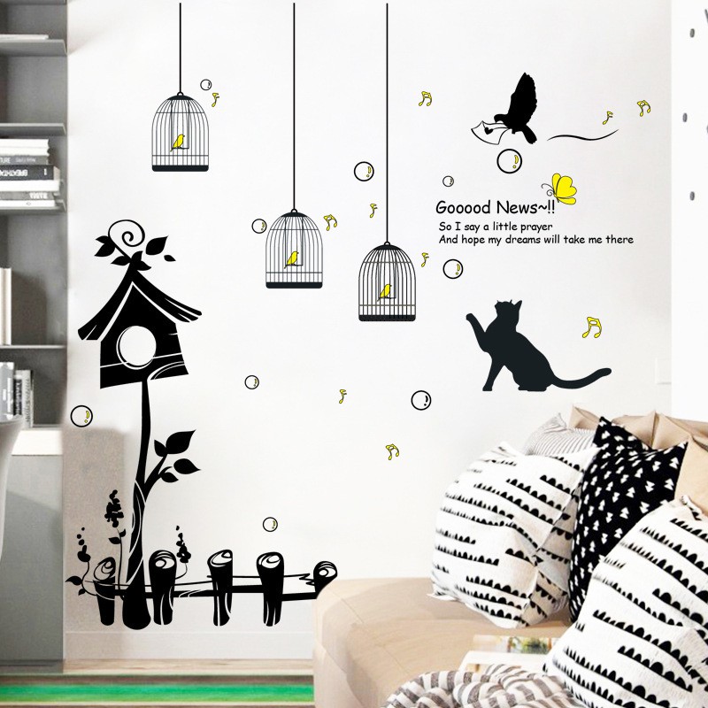 RELIZA WALL STICKER SANGKAR KUCING PAGAR TAMAN BIRD BURUNG DAPUR STIKER DINDING XL8267