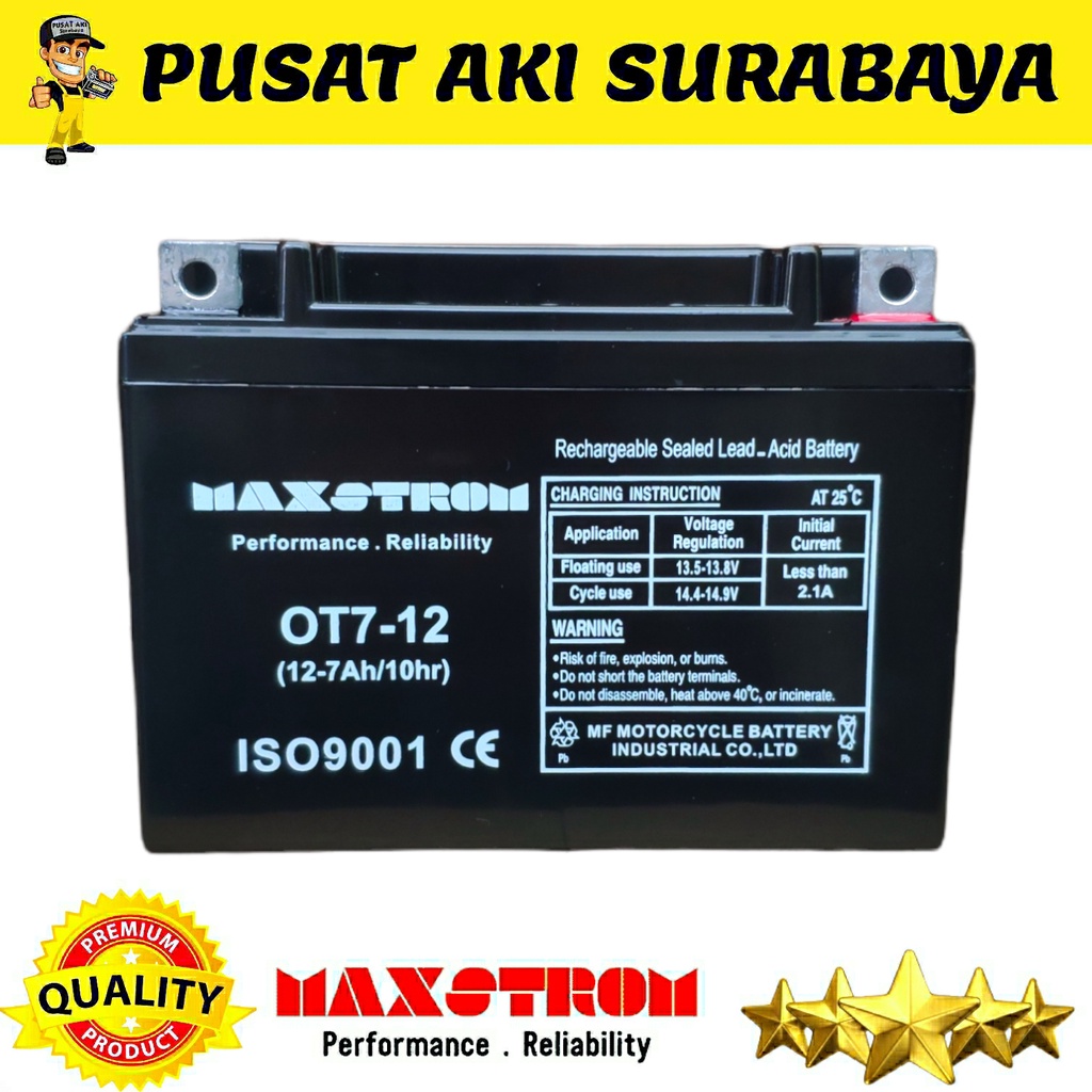 MAXSTROM OT 12 VOLT 7 AMPER ACCU MOBIL MOBILAN AKI ANAK BATERAI UPS INVERTER DC TO AC EMERGENCY LAMP GENSET PORTABLE GENSET STATER GENSET ELEKTRIK