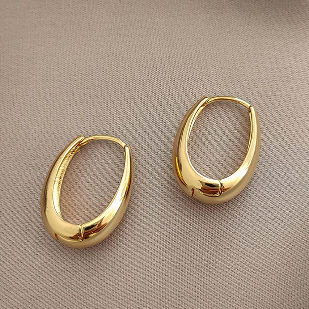 Needway Wanita Anting Hoop Kepribadian Sederhana Perhiasan Fashion Oval Bulat Gadis Stud Earrings