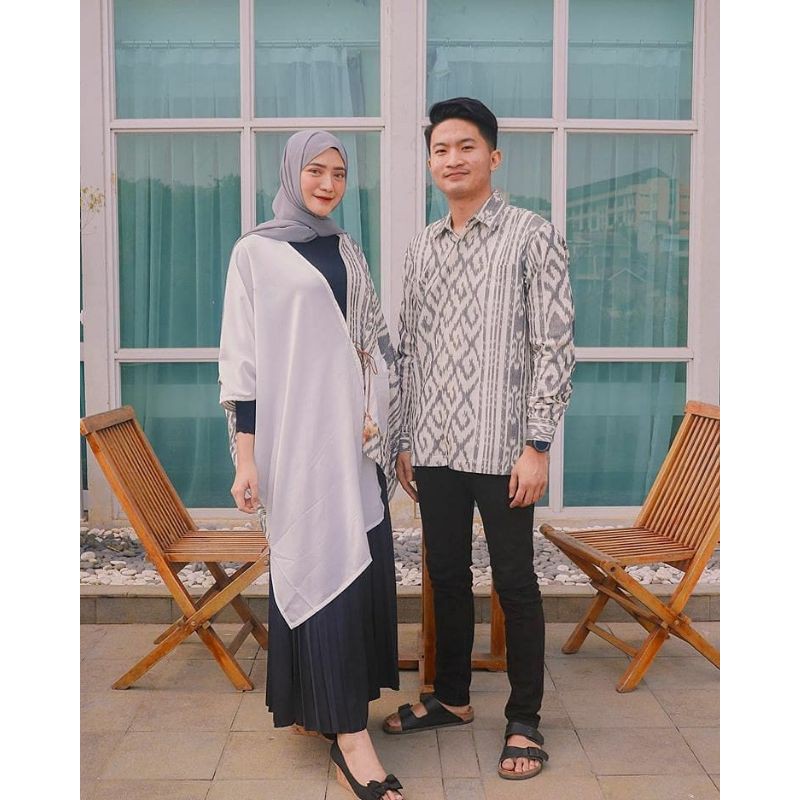 Set baju tenun couple dress kombinasi tenun kemeja pria tenun