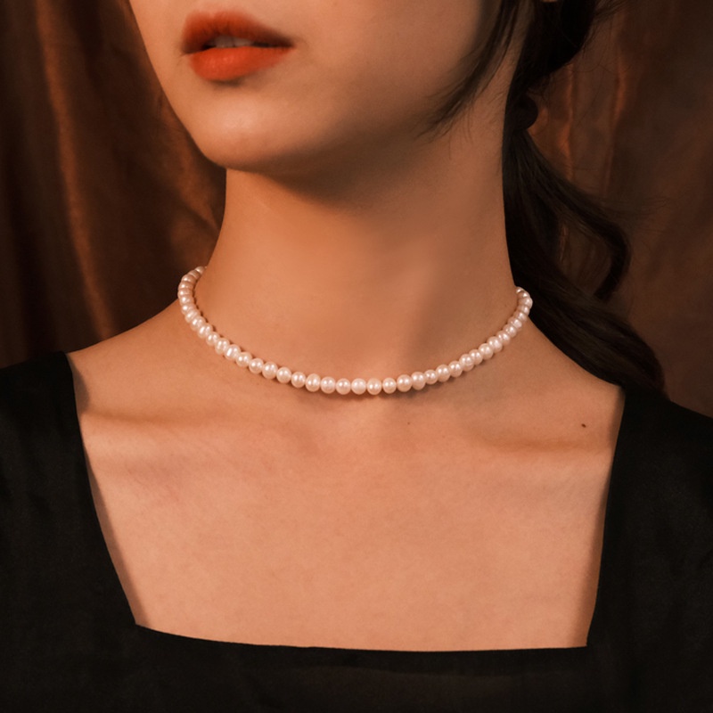 Kalung Choker Rantai Klavikula Hias Manik-Manik Mutiara Imitasi Gaya Retro Korea Untuk Wanita