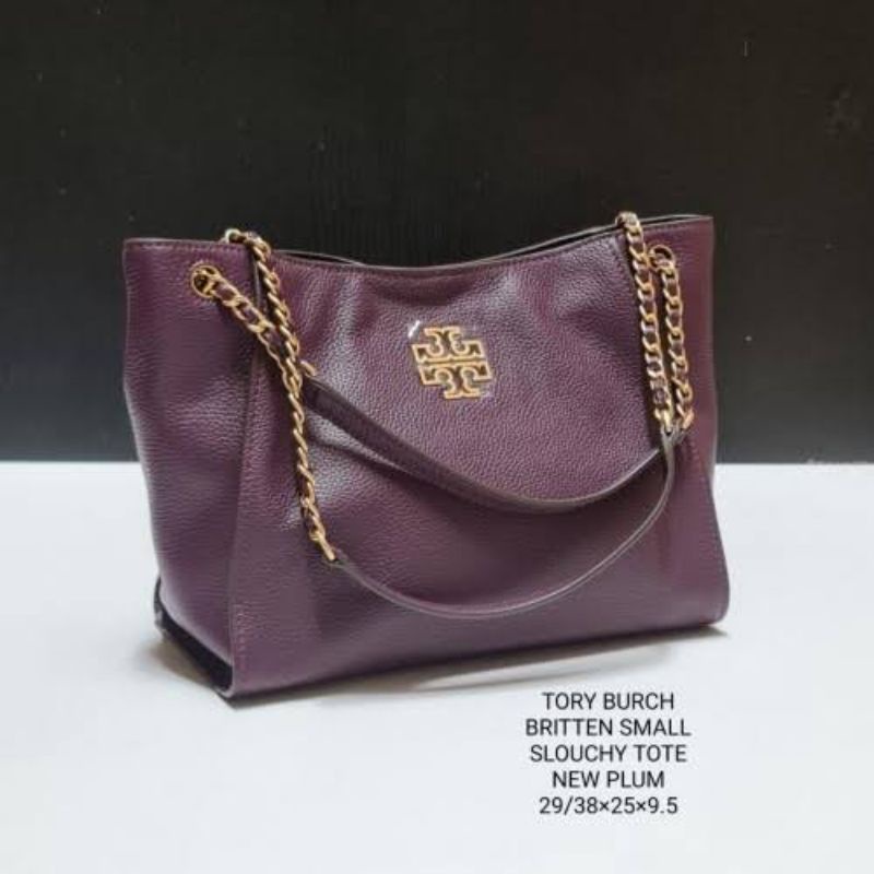 Tory burch TB Britten small slouchy tote new plum nwt