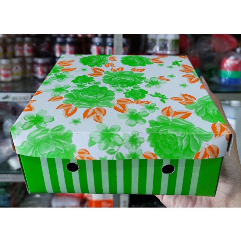 

Box / Kardus / Dus Nasi Kue Snack Makanan - 18x18x7 cm - Hijau Orange