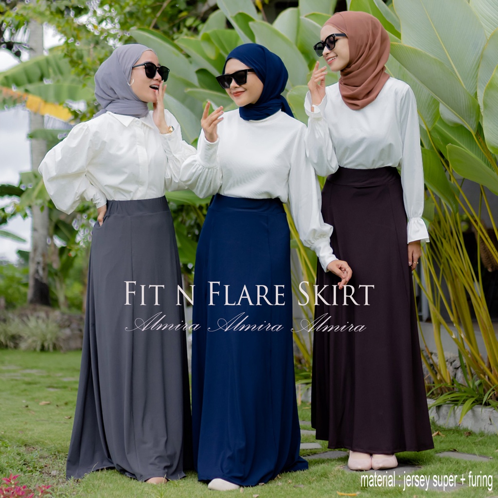 Rok Panjang Polos Ironless  Maxi Skirt Model A line Fit n Flare Rok Jersey Almira Griyaraditya