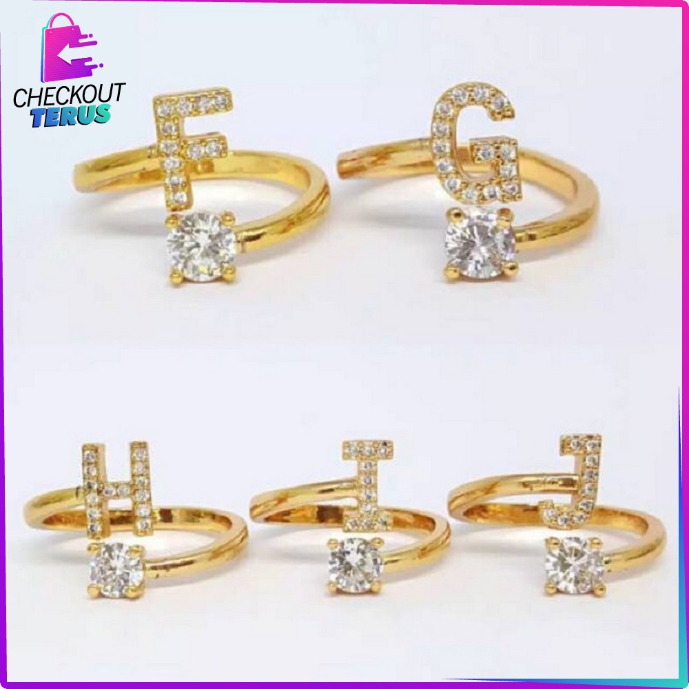 CT K59 Cincin Abjad Huruf A-Z Wanita Fashion Cincin Wanita Huruf Set Perhiasan Wanita Cincin Huruf Gold Stainless Inisial Nama Cincin Alphabet